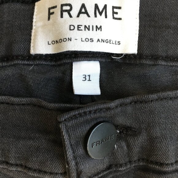 FRAME Denim 5Pocket Logo Hardware Quinn Le High Rise Waist Fray Hem Skinny Jeans - Picture 2 of 11